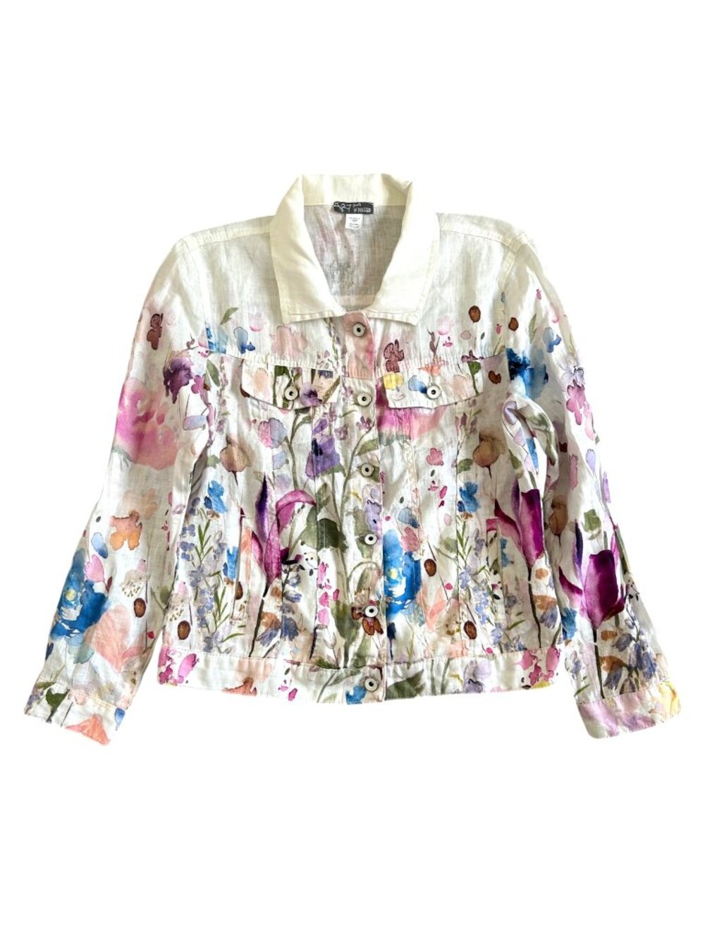Dolcezza Art Simply Womens Sz Small Floral Linen Button-Up Jacket